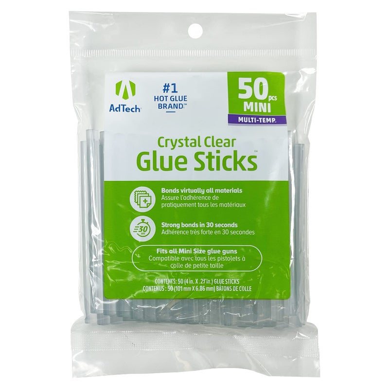 AdTech Mini Hot Glue Sticks â€“ 50 Pack, 4" Length, Crystal Clear, Fast & Strong Bonding, Multi-Temp for High & Low Temp Glue Guns, Acid-Free - Image 1